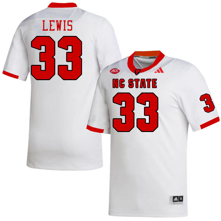 Men #33 Cannon Lewis NC State Wolfpack College Football Jerseys Stitched-White